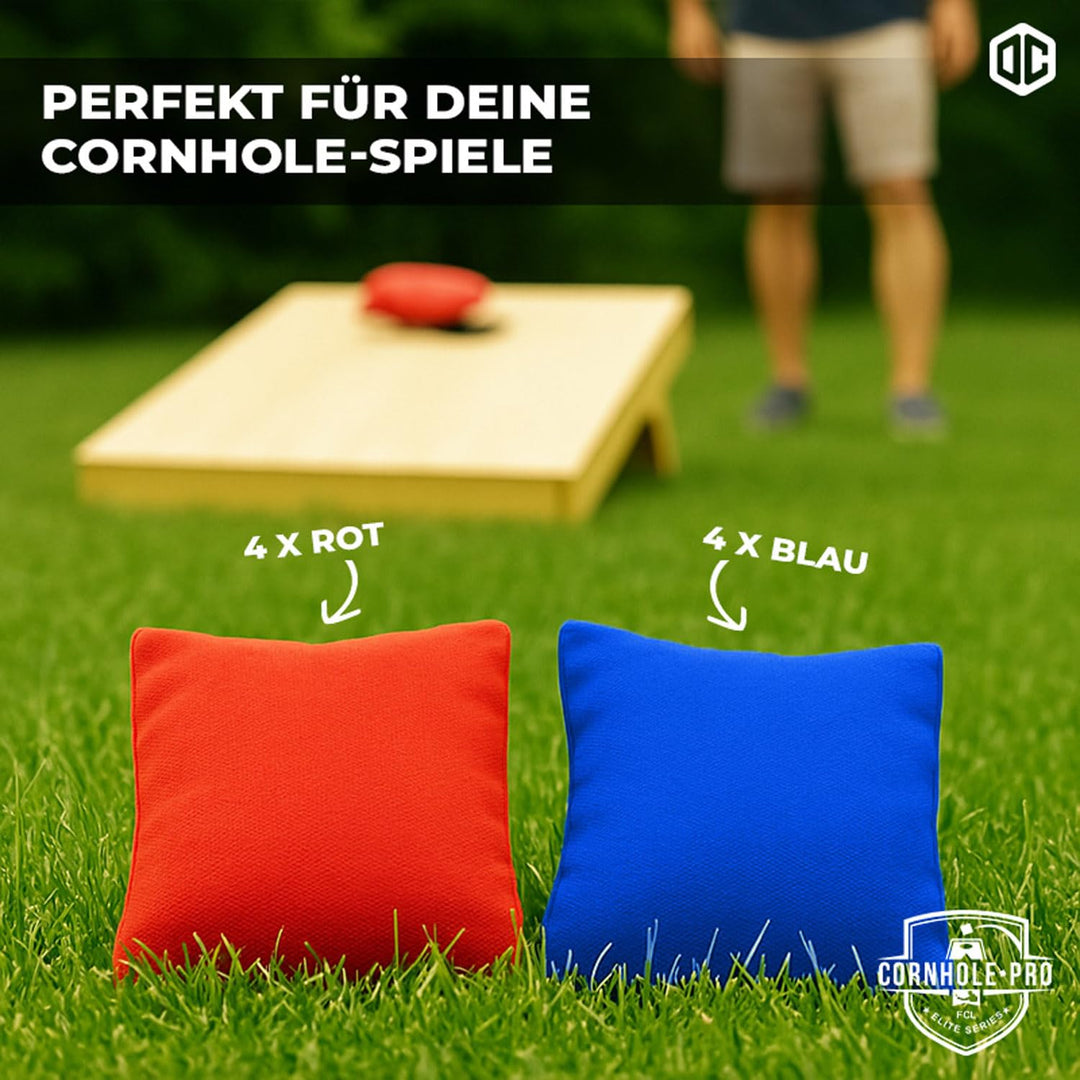 Offizielle Cornhole Tasche | 4 Blaue und 4 rote Taschen | Offizielle Grössen | Premium Qualität | 10
