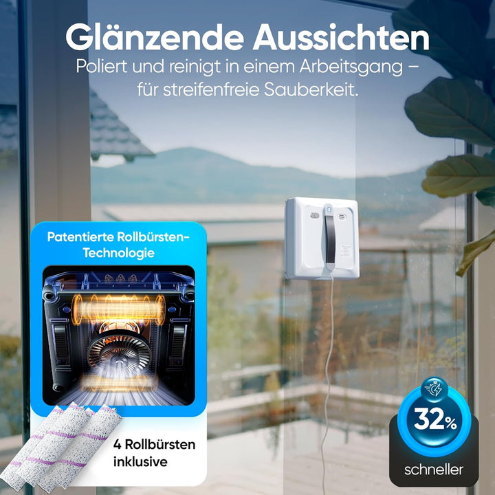 Fensterputzroboter Fensterputzer elektrisch, Fensterroboter 3-Düsen Sprühfunktion & Rollbürsten, win