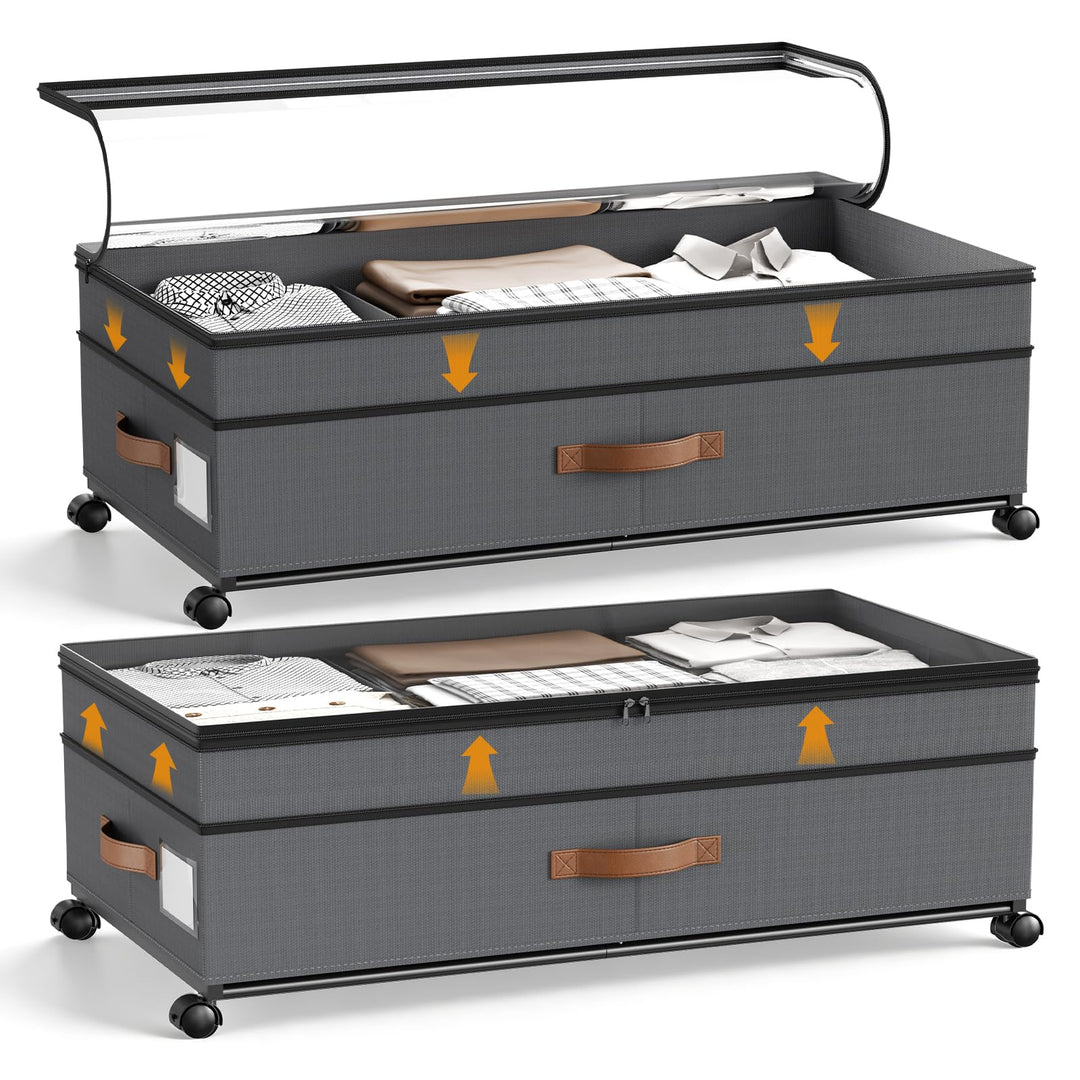 2 Stück Unterbett Aufbewahrungsbox 72L, Unterbettkommode Bettkasten mit Rollen 360°Drehung& PVC deck