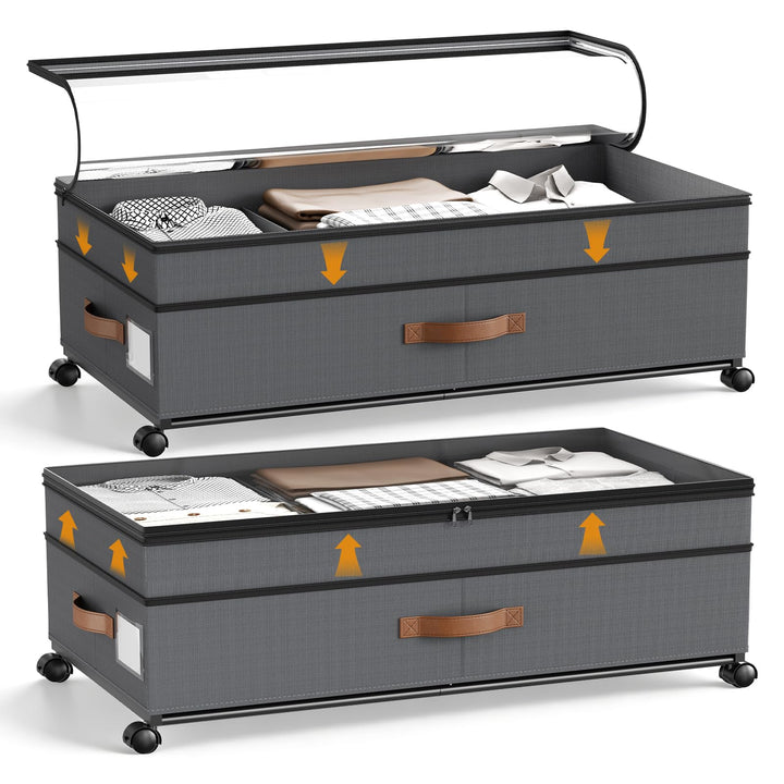 2 Stück Unterbett Aufbewahrungsbox 72L, Unterbettkommode Bettkasten mit Rollen 360°Drehung& PVC deck