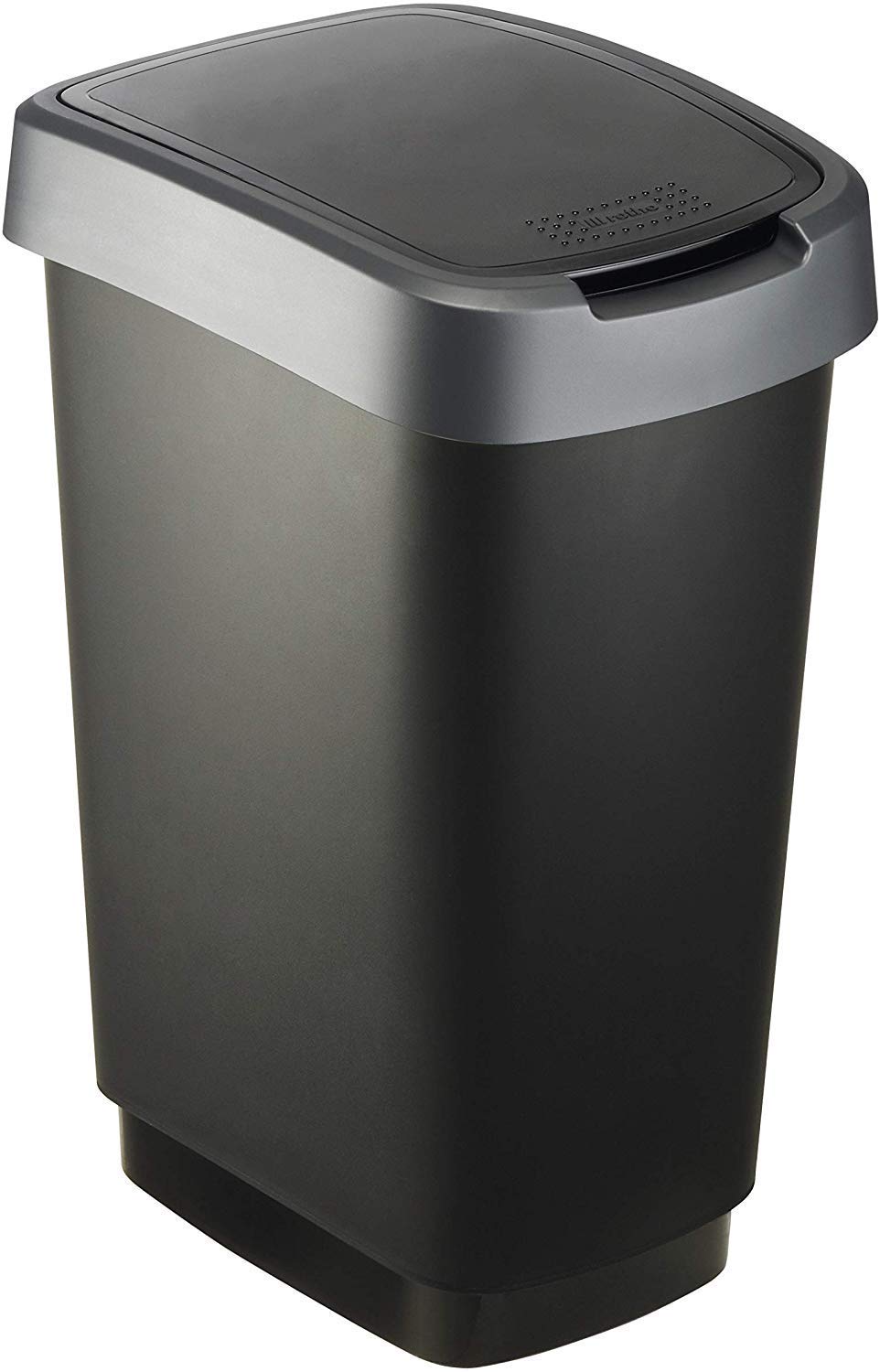 Rotho Twist Mülleimer 25l mit Deckel, Kunststoff (PP) BPA-frei, schwarz/silber, 25l (33.3 x 25.2 x 4
