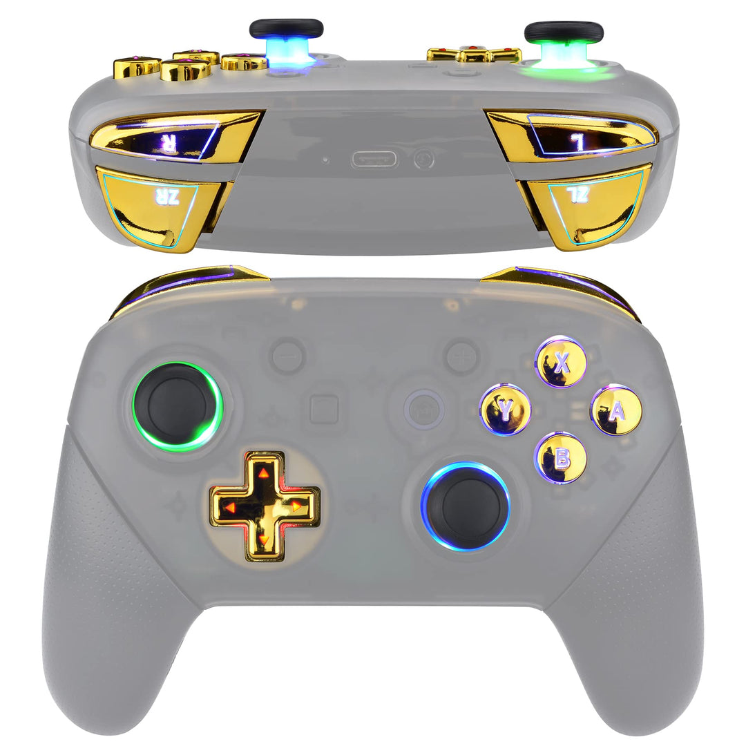 eXtremeRate DTFS LED Tasten Set für Switch pro Controller, 9 Farb-Modi 6 Separat-Tasten-Bereiche Con
