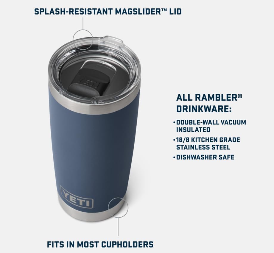 YETI Rambler Becher, 590 ml, Edelstahl, vakuumisoliert, mit MagSlider-Deckel Stainless Steel 20oz (5