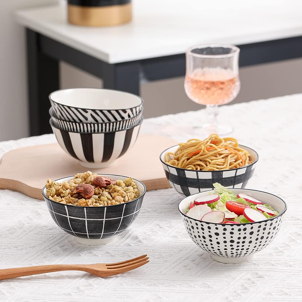 Schalen Set Kleine Dessertschalen Porzellan - Keramik Schale Schwarz und Weiss 300 ml - 6er Schälche