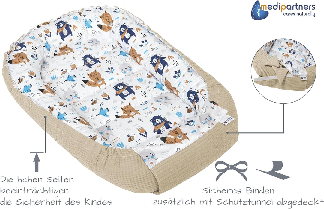 Medi Partners Babynest Kuschelnest Babynestchen 100% Baumwolle Waffle Nestchen Reisebett für Babys S