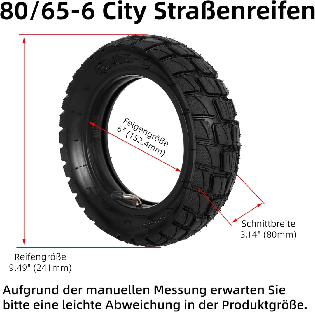 WATODAY 80/65-6 Reifen mit Schlauch, 10 x 3,0 aufblasbarer Off-Road-Reifen für Elektroroller, pneuma