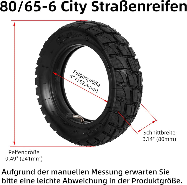 WATODAY 80/65-6 Reifen mit Schlauch, 10 x 3,0 aufblasbarer Off-Road-Reifen für Elektroroller, pneuma