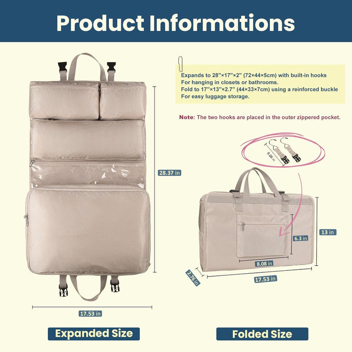 Surblue 6-in-1 Hängende Reise-Organizer-Tasche mit wasserdichten Fächern - Faltschrank für Koffer Au