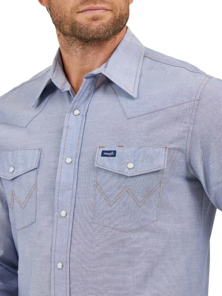 Wrangler Herren Western-Arbeitshemd, langärmelig, mit Druckknöpfen, verwaschenes Finish Hemd 15.5" H