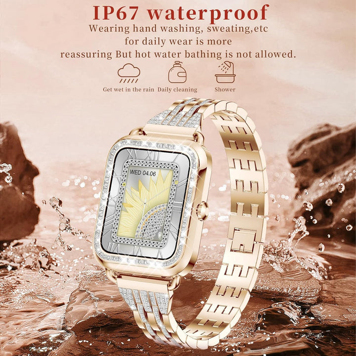 fitonyo Smartwatch Damen mit Telefonfunktion Diamant,1.29" Touch-Farbdisplay,Pulsuhr, SpO2,Schlafmon
