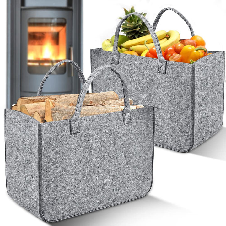 2 Stück Filztasche Kaminholztasche aus Filz Kaminholzkorb Filztaschen Einkaufskorb Brennholzkorb Feu
