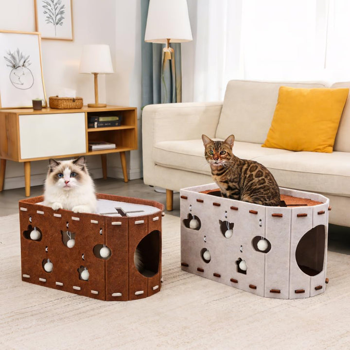 Katzenhöhle Filz, Katzenhaus aus Filz Katzenbett für Katzen, Abnehmbares Katzenbett, Katzenhaus Indo