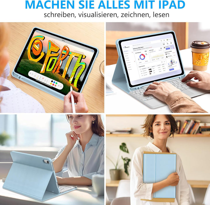 Hülle Tastatur für iPad A16 11 Zoll 2025, iPad 10. Generation 2022 10.9" mit Touchpad, Magnetische B