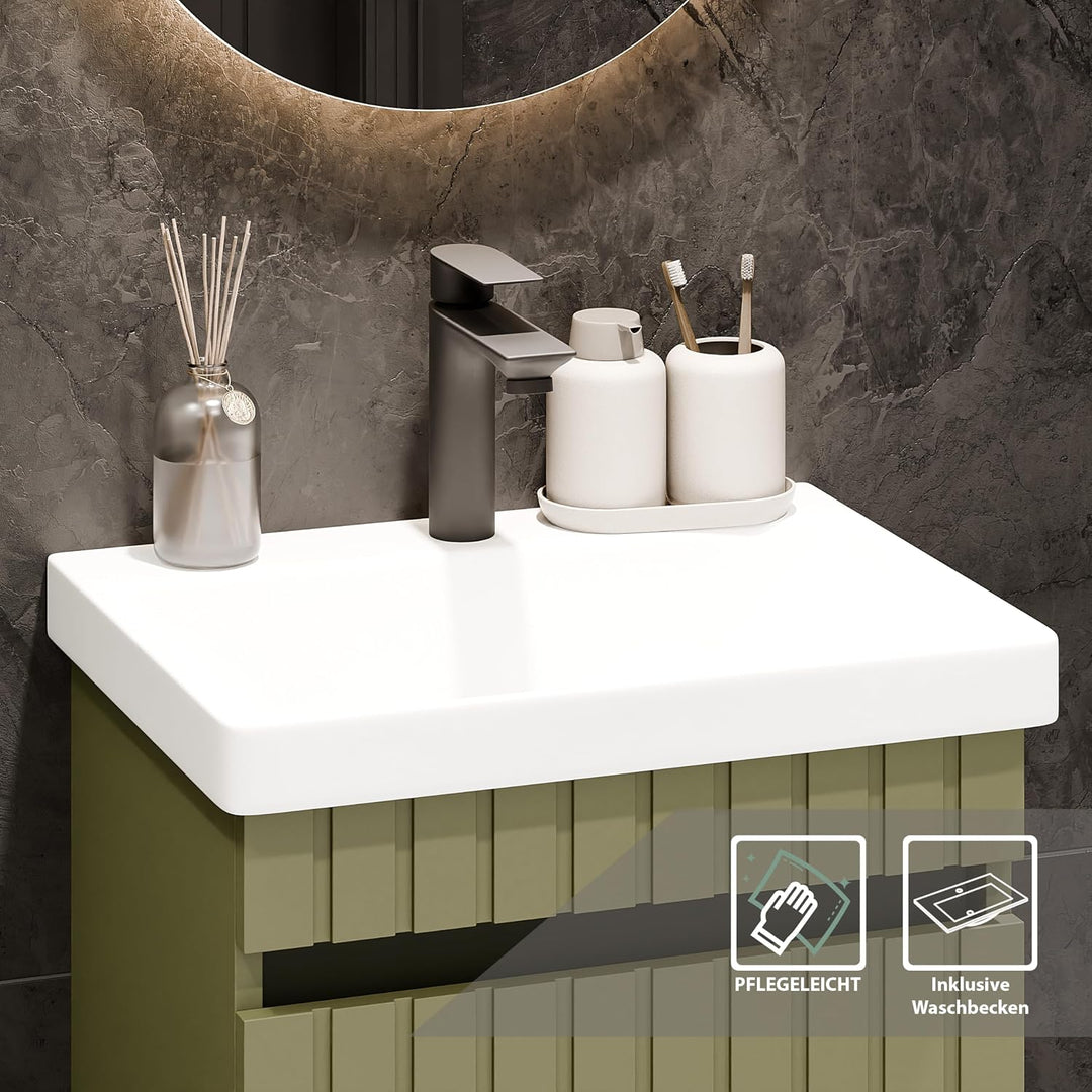 Planetmöbel Cosmia Badmöbel Set Waschtisch mit Unterschrank 50 x 60 x 35 cm Mint Grün, Armatur Badez