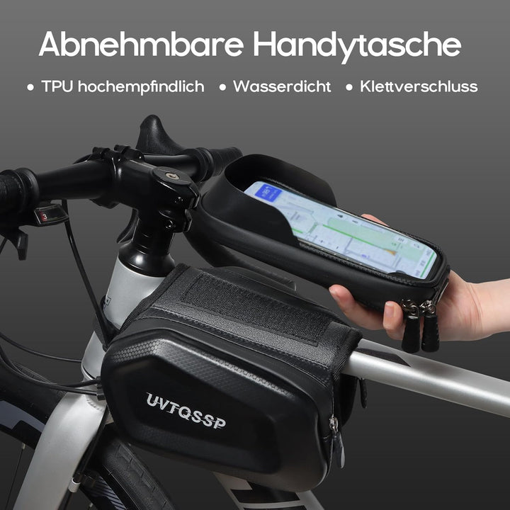 Fahrrad Rahmentasche, Wasserdicht Handytasche Oberrohrtasche für Smartphone bis zu 6.8 Zoll mit TPU