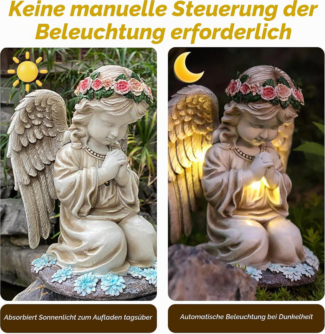 Solar Engel Gartenstatuen,LED Fairy Engel Figur,Wetterfest Grabschmuck für Friedhof, Fairy Engel Sku