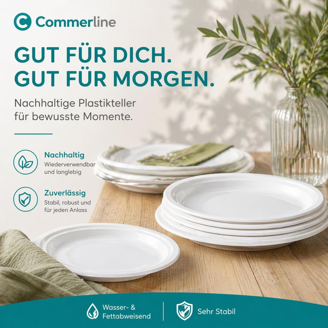 Commerline Plastikteller Mehrweg Geschirr Plastikbesteck Mehrwegteller | Partygeschirr Plastikgeschi