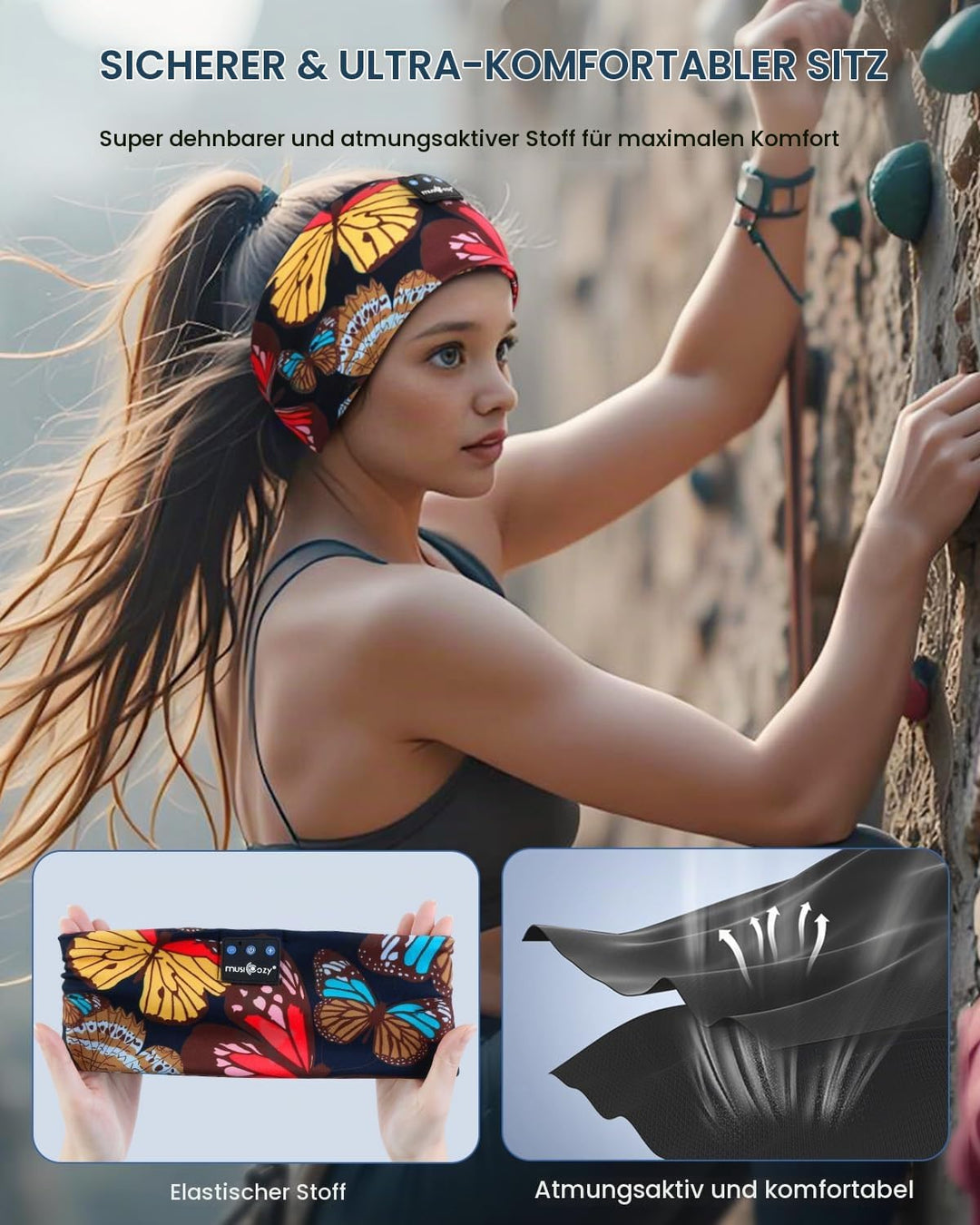 MUSICOZY Schlafkopfhörer Bluetooth 5.4, Bequem &amp; Ultraleicht Stirnband kopfhörer zum Schlafen mit Hi