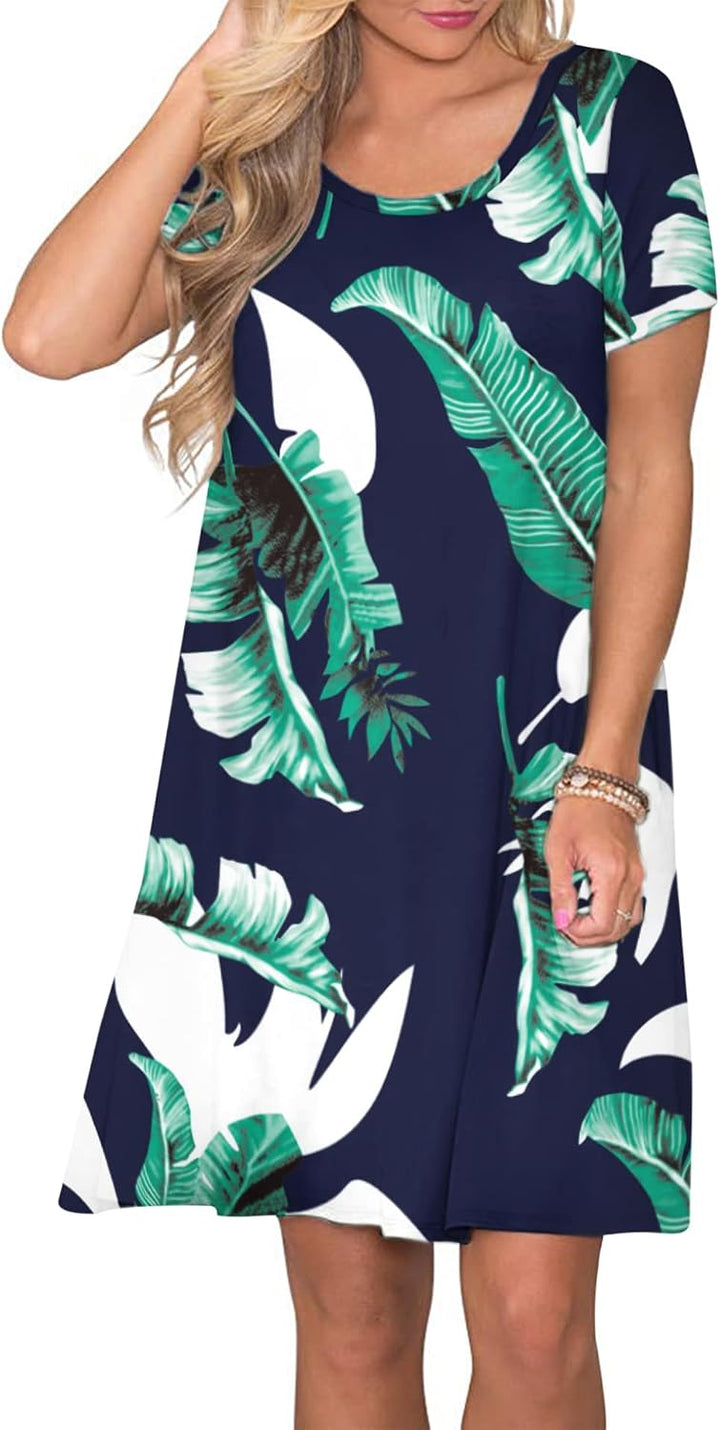 AUSELILY Damen Kleider Sommer Kurzarm Shirtkleider Kurz Sommerkleider Leicht Freizeitkleid mit Tasch