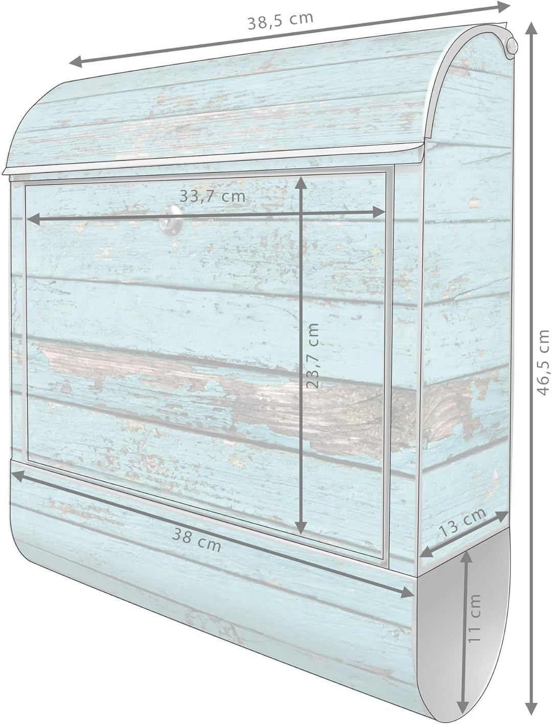 banjado® Design Briefkasten mit Motiv Blaue Holzlatten 39x47x14cm &amp; 2 Schlüssel - Briefkasten Stahl