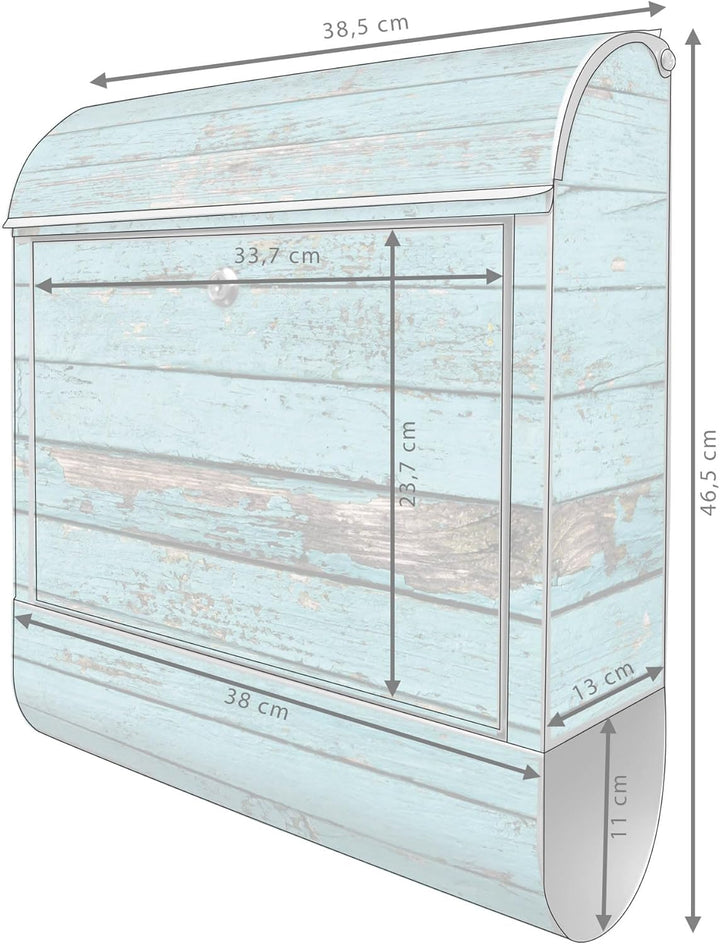 banjado® Design Briefkasten mit Motiv Blaue Holzlatten 39x47x14cm &amp; 2 Schlüssel - Briefkasten Stahl