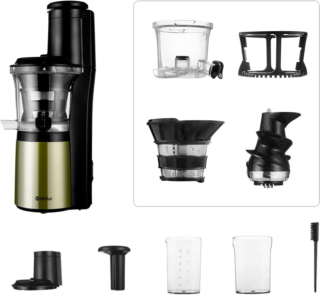 Wiltal Slow Juicer, Elektrischer Entsafter für Obst, Gemüse, Granatapfel, Zitrusfrüchte, Sorbet. 76-