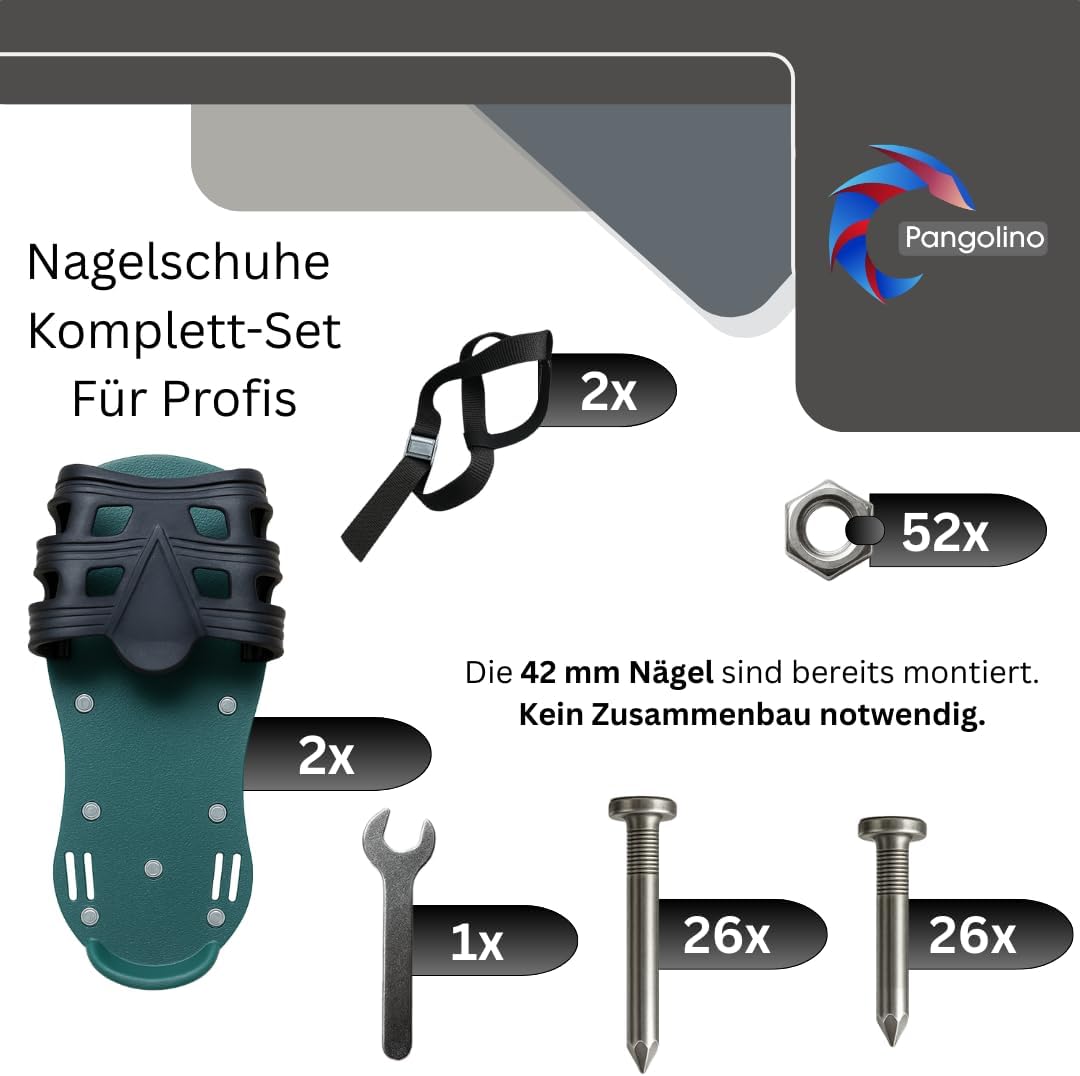 Pangolino Nagelschuhe fertig montiert – 42 mm Nägel + 60 mm Nägel - Verwendbar als Rasenbelüfter ode