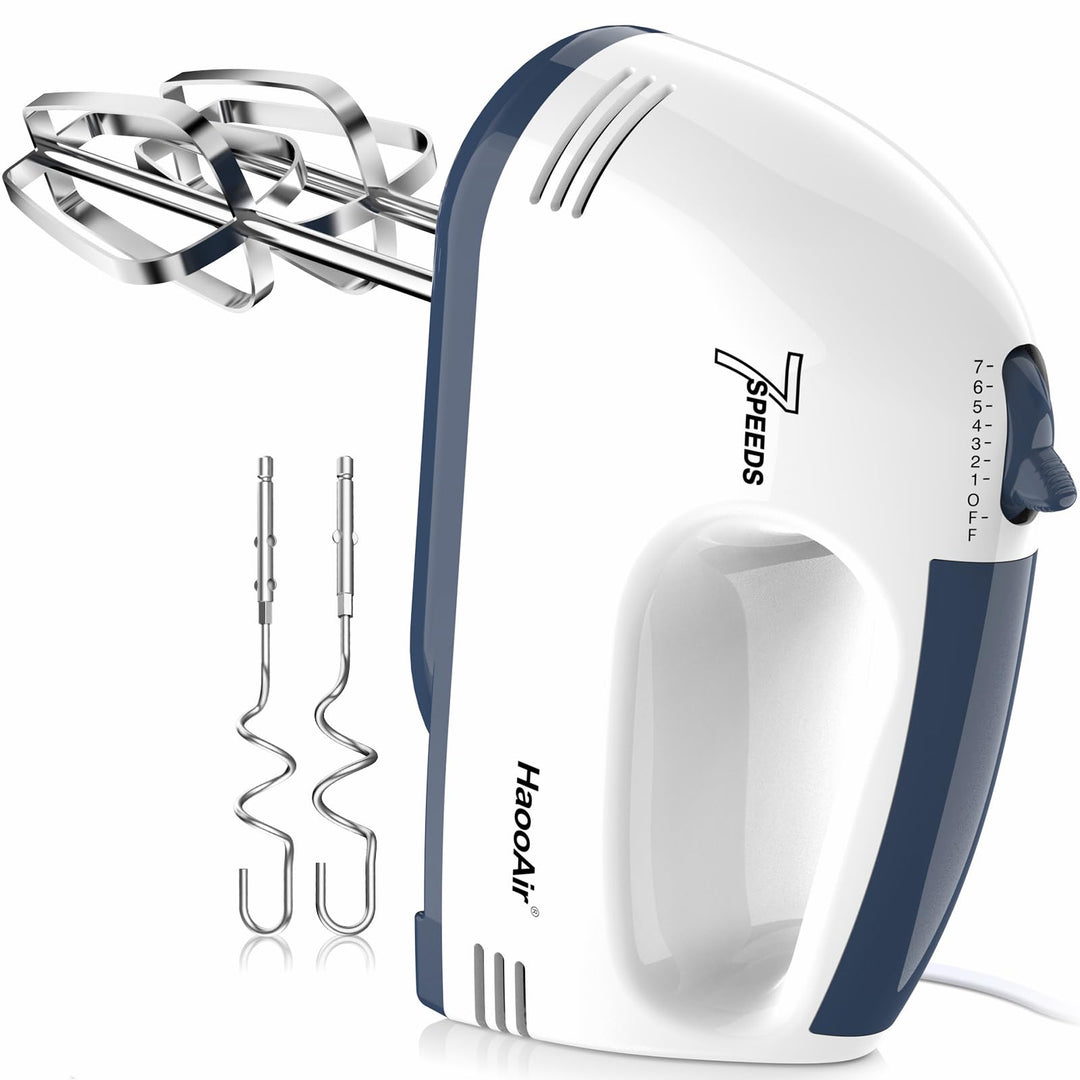 Handmixer, 7-stufig einstellbarer Küchenmixer, 304 Edelstahl-Zubehörteile (2X Knethaken, 2X Rührstäb