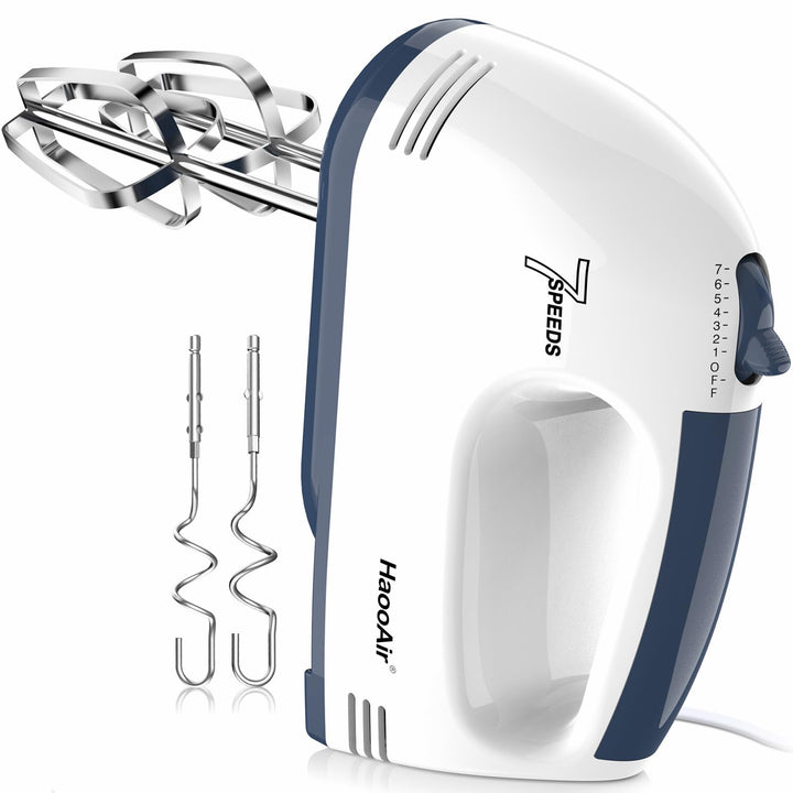 Handmixer, 7-stufig einstellbarer Küchenmixer, 304 Edelstahl-Zubehörteile (2X Knethaken, 2X Rührstäb