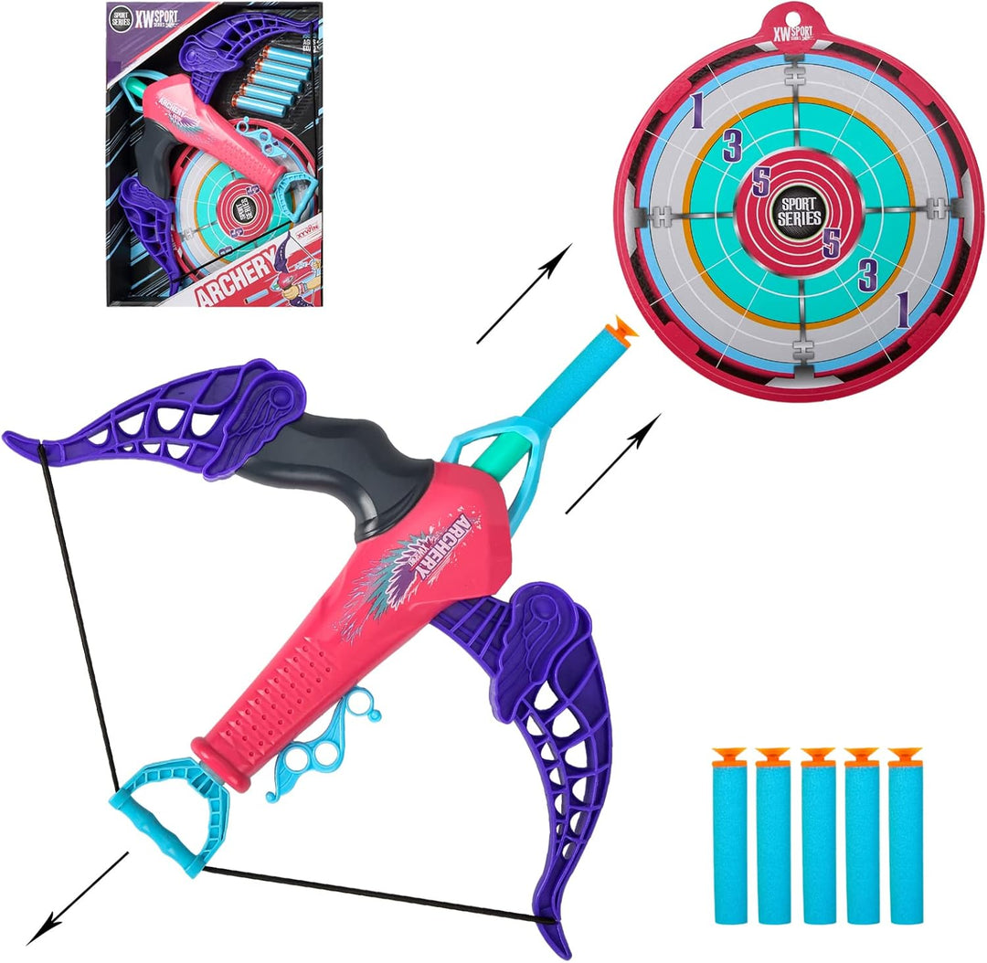 Bogen und Pfeil Set für Kinder Spielzeug, Bogenschiessen Set 5 Schaumstoff-Darts mit Saugnapf, Zielü