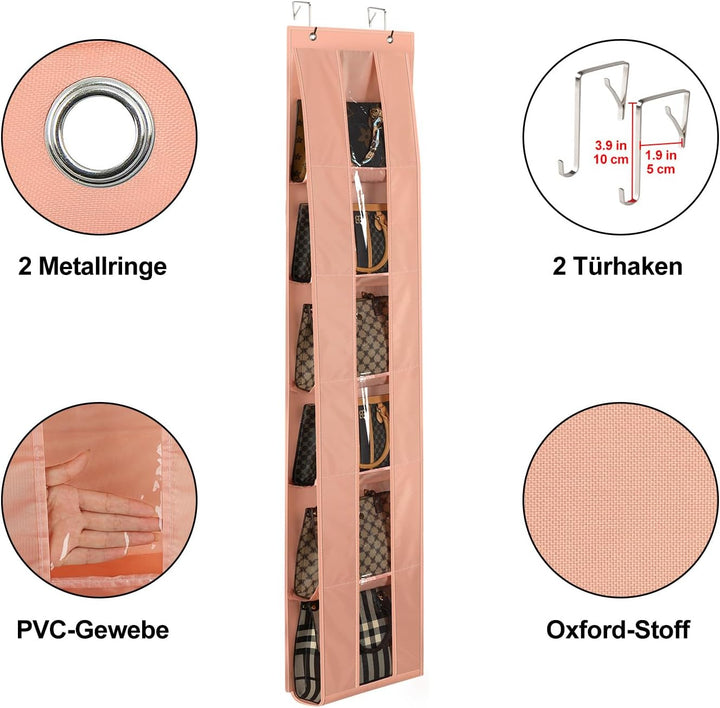 Lirex Handtaschen Organizer Über Tür, 2er Set mit 6 Etagen, platzsparender Organizer zur Aufbewahrun
