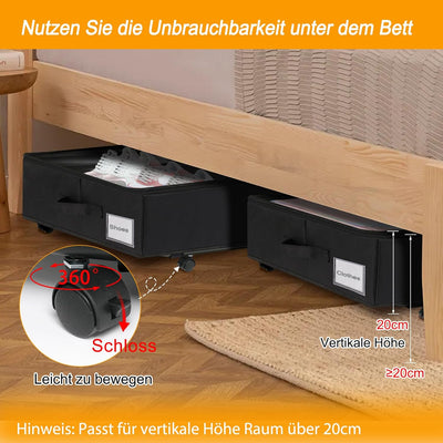 JUPELI 2 Stück Unterbettkommode mit Rollen, 50L Faltbare Unterbett Aufbewahrungsbox, Bettkasten Aufb