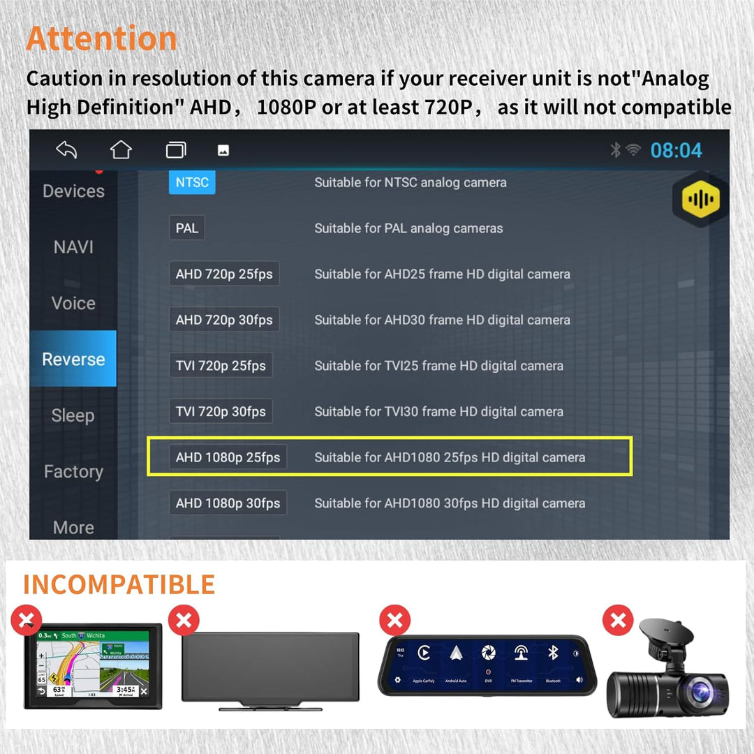 HD1080P/NTSC Front/Seiten/Rückkamera für Auto, IP68 wasserdichte Rückfahrkamera mit Klarer Nachtsich