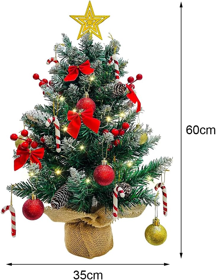 Weihnachtsbaum mit Beleuchtung und Schnee 60cm, Künstliche Weihnachtsbäume Geschmückt, Tannenbaum Li
