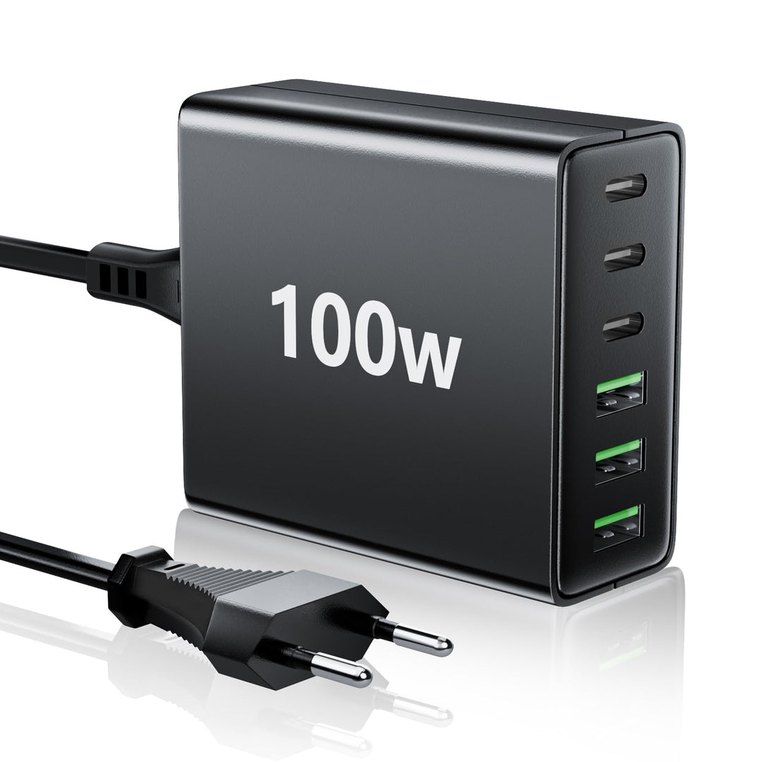 USB C Ladegerät Mehrfach: 100W 6-Port Schnellladegerät mit USB-C und USB-A, Tragbarer netzteil für i