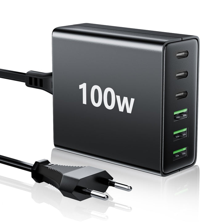 USB C Ladegerät Mehrfach: 100W 6-Port Schnellladegerät mit USB-C und USB-A, Tragbarer netzteil für i