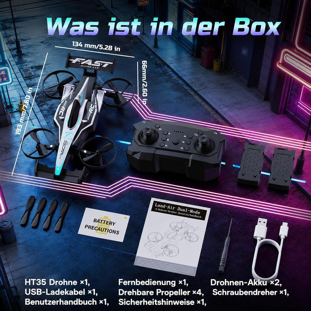 DEERC HT35 Kinderdrohne, 2-in-1 Luft- &amp; Bodenfahrzeug, RC Auto und Drohne, 3 Geschwindigkeitsstufen,