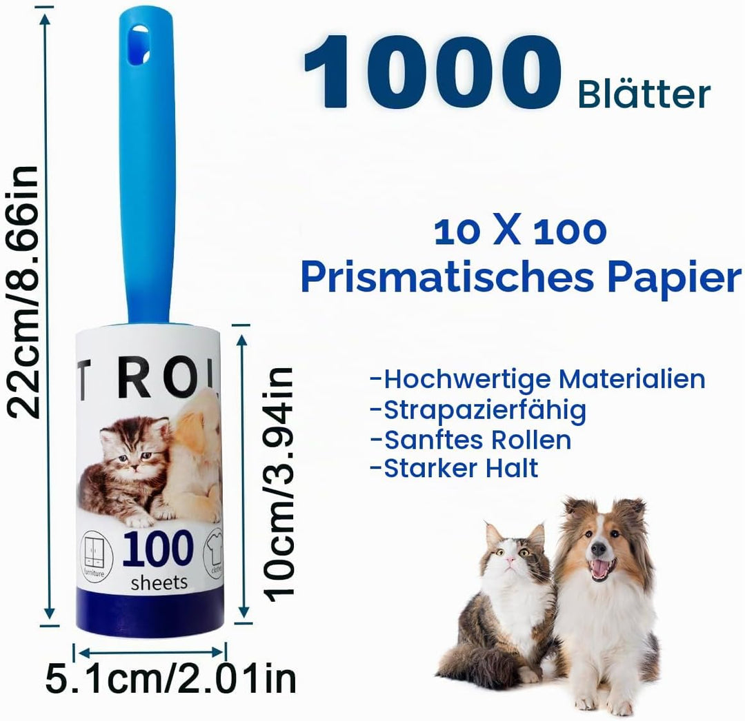 Extra klebrige Fusselrolle Mega Value Set 1000 Blatt, mit 3 Griffen Lint Roller, Fusselroller für Kl
