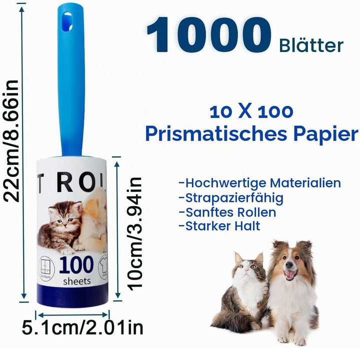 Extra klebrige Fusselrolle Mega Value Set 1000 Blatt, mit 3 Griffen Lint Roller, Fusselroller für Kl