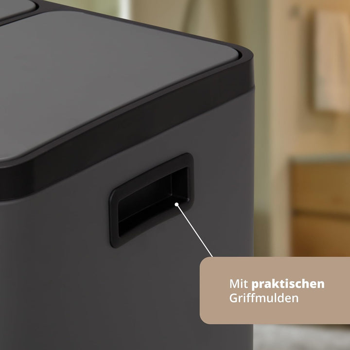 KHG Mülleimer 30 Liter (2x15L) Grau mit Tretfunktion - Abfalleimer zur Mülltrennung mit 2 separaten