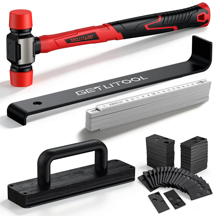 GETLITOOL Laminat Verlegeset, 64tlg Bodenleger Werkzeug mit Zugeisen, Schlagklotz mit Griff, 60x Abs