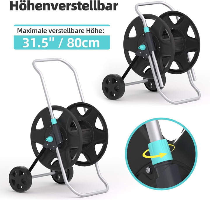 Schlauchwagen, Metall Schwerlastschlauchwagen mit Rädern, tragbarer Schlauchwagen für 30–60 m Schlau