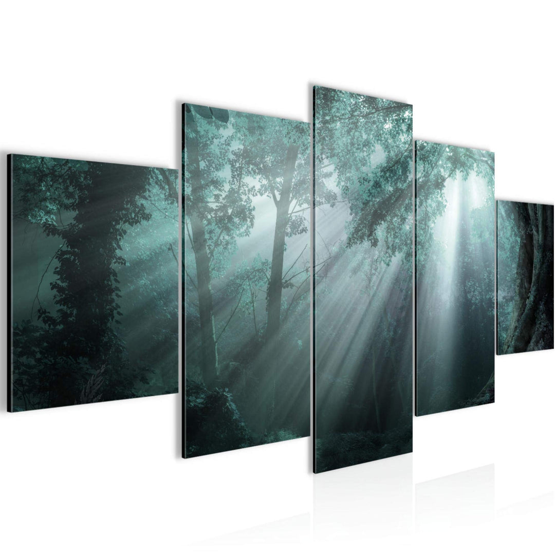 Runa Art Bild Schlafzimmer Wohnzimmer Wald Landschaft 5 Teilig Sonne Blau Wandbilder auf Vlies Leinw