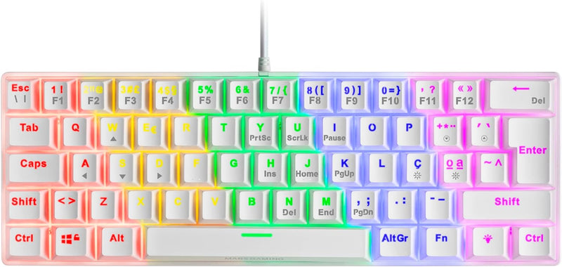 Mars Gaming MK60 Weiss, Mechanische Gaming Tastatur FRGB, Antighosting, Switch Mechanischer Blau, Po