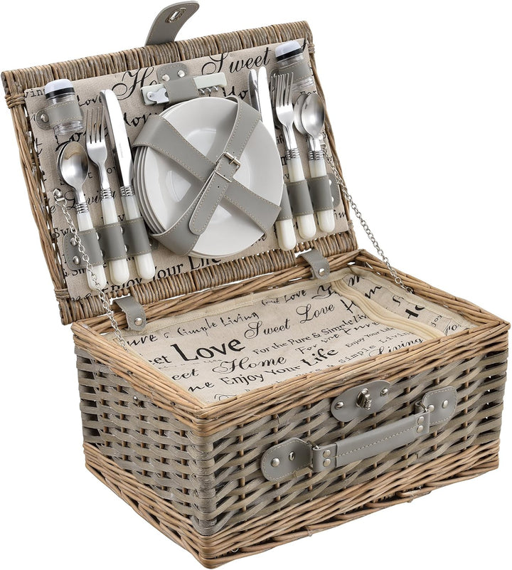 casa.pro Picknickkorb für 4 Personen Picknick-Set mit Kühltasche inkl. Geschirr Besteck Korkenzieher