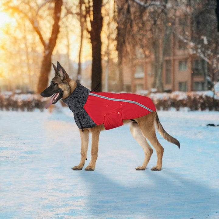 SlowTon Winter Hundemantel, Warmes Polarfleece Futter Hunde Outdoor Jacke mit Rollkragen Schal Refle