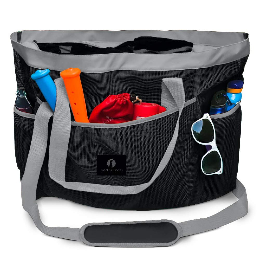 Red Suricata Ra-rso-lamebeba1 Netz-Strandtasche Schwartz/Grau, Schwartz/Grau