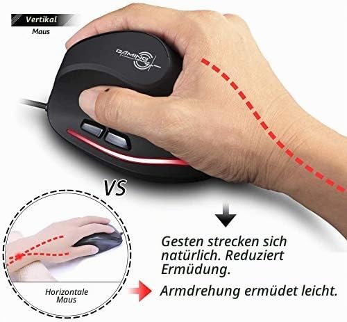 zelotes Ergonomische Maus,3200 DPI,6 Tasten,Vorbeugung Gegen Mausarm,USB Optische Vertikale Maus mit