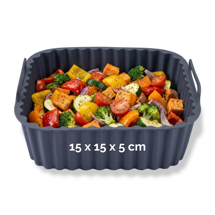 Fackelmann Silikonform für Heissluftfritteuse – 15 cm glatt, Eckig, Aschgrau, für knusprige Gerichte