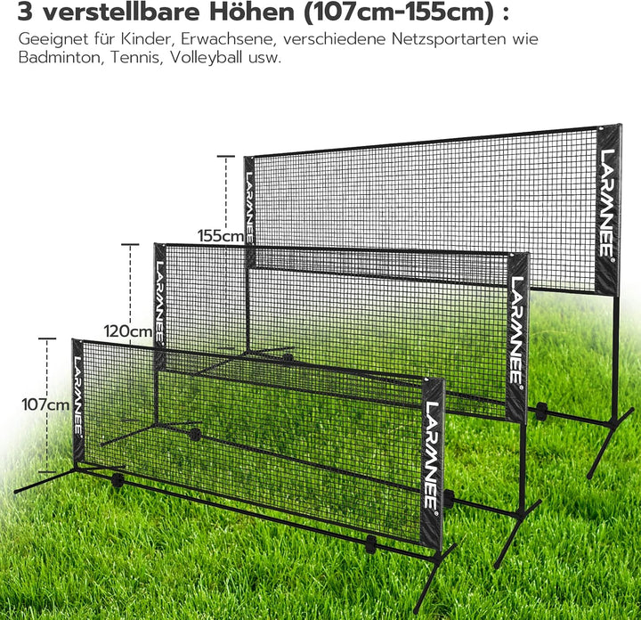 Badmintonnetz, Volleyballnetz, Federballnetz, 3-Fach-Höhenverstellbar 107/120/155cm, Tragbares Set f
